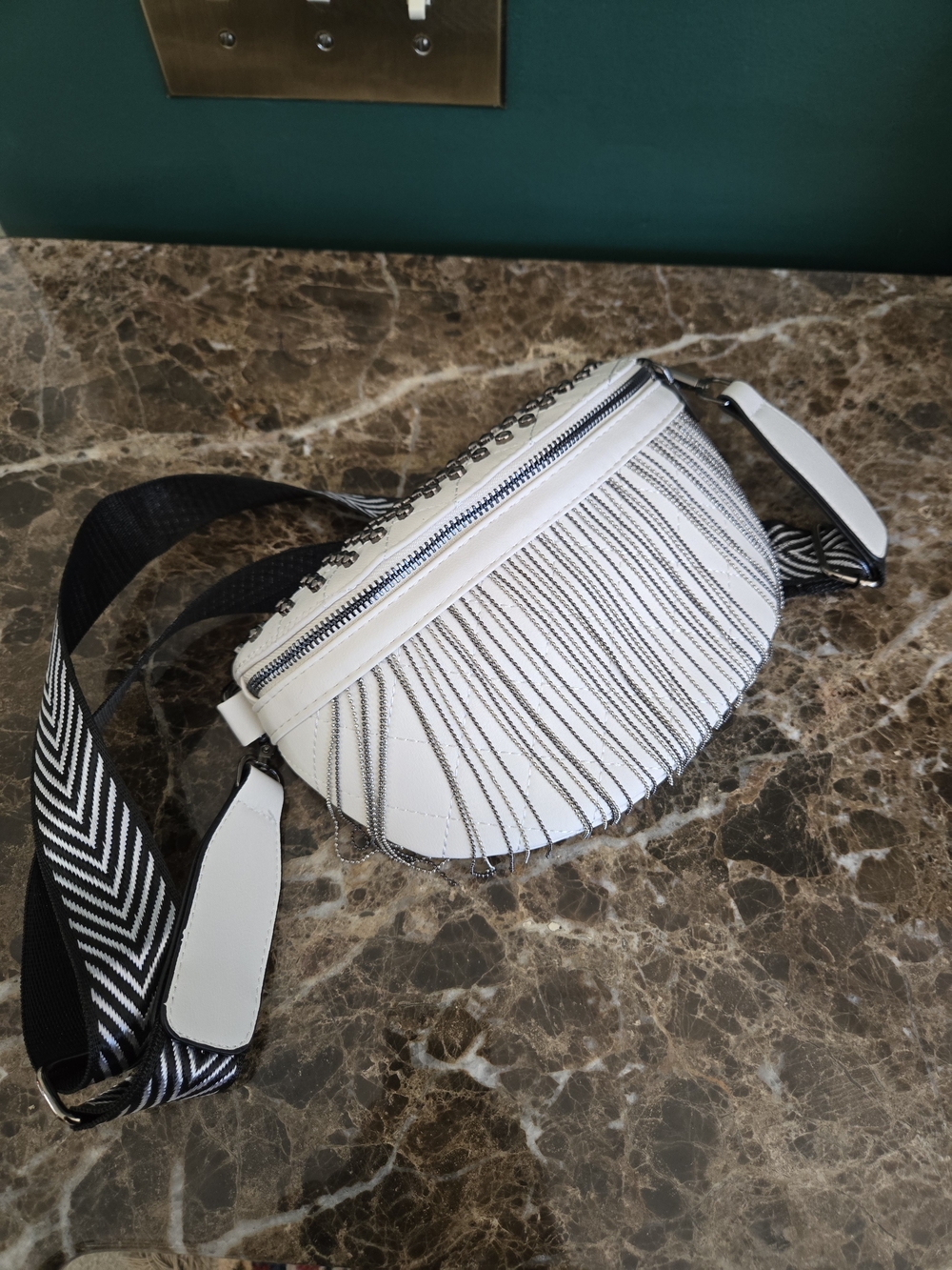 White Fringe Crossbody Belt Bag